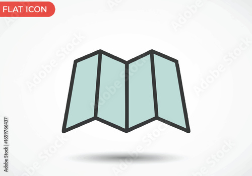 A simple flat design icon of a folded paper map, representing travel, navigation, and location.