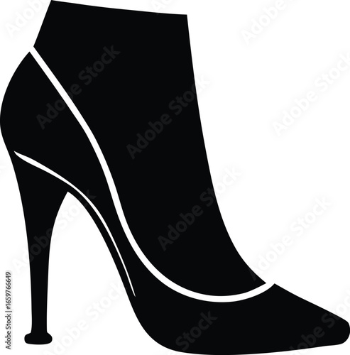 Sleek black high heel ankle boot with white accents a stylish silhouette for fashionable footwear collections and designs