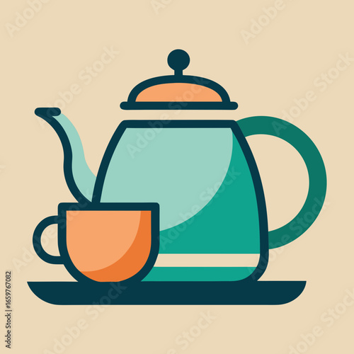 Flat design of a teapot and cup for tea time, isolated on background