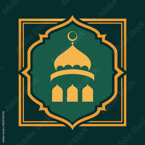 Islamic mosque with crescent moon for ramadan and eid celebration design