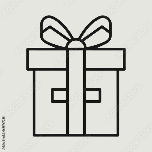 A simple white line art of a gift box with ribbon on a navy background