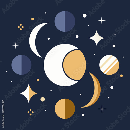 Beautiful planets and moon in space for astronomy and cosmic exploration