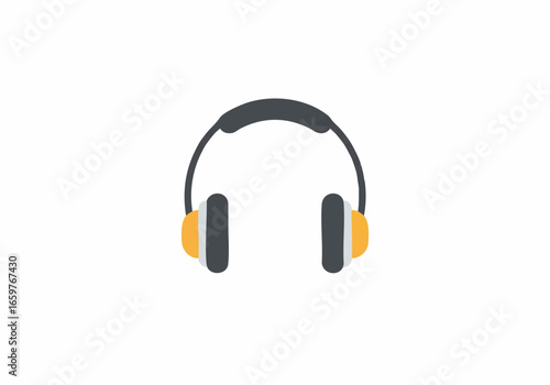 A flat vector illustration of a pair of modern over-ear headphones with yellow details on a white background.