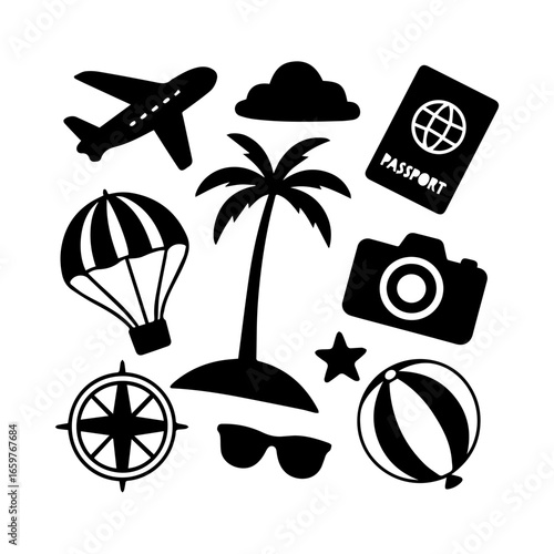 vector Set of 10 Minimalist Travel Icons