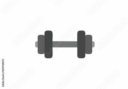 A flat vector graphic of a grey dumbbell used for weightlifting and fitness training.