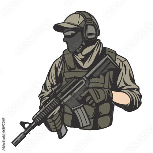 Soldier with rifle and tactical gear military