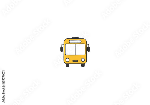 A simple, minimalist illustration of a yellow bus shown from the front view on a clean white background.