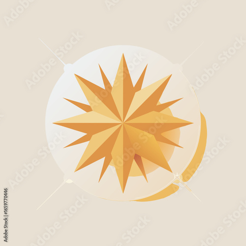 Abstract Golden Starburst Design with Geometric Facets and Subtle Curves.