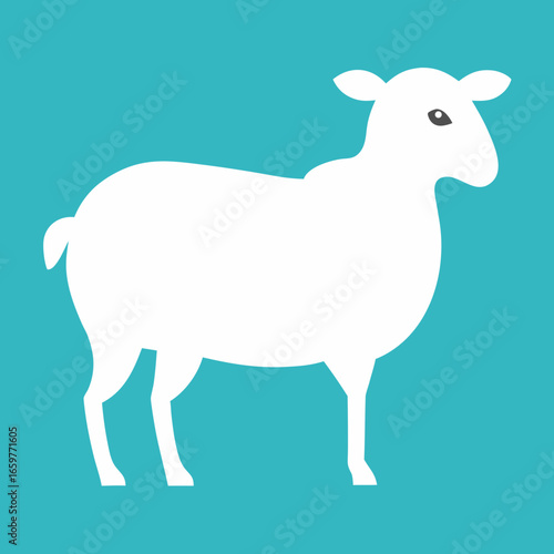A white sheep silhouette on a blue background in a flat vector style