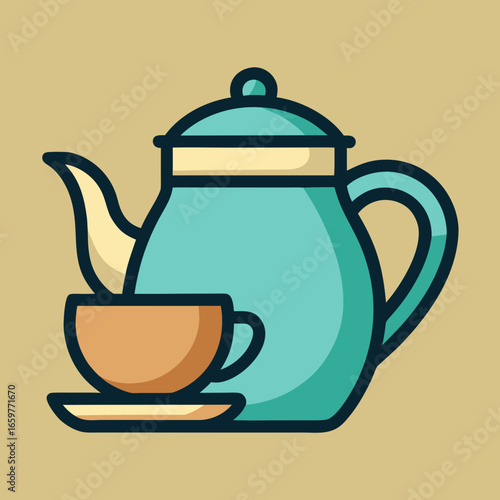 Flat design of a teapot and cup for tea time, isolated on background