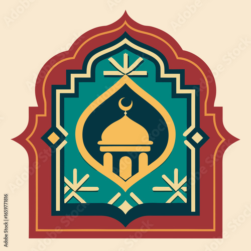 Islamic mosque with crescent moon for ramadan and eid celebration design
