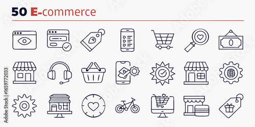 Collection of e commerce and online shopping icons in a hand drawn style