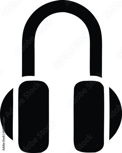 Simple black silhouette of over-ear headphones icon for audio music listening and sound recording symbol representing personal audio equipment