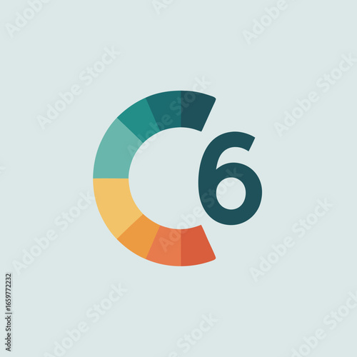 Colorful Segmented Circle with Bold Number Six Graphic.
