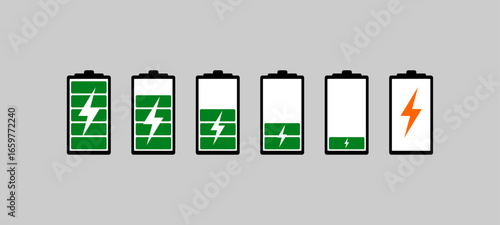 Battery icons set. Battery charging charge indicator icon. level battery energy.