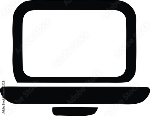 Simple black and white laptop computer icon for digital use technology business media education communication websites and apps seamless design