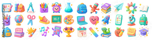36 pcs Back to school colorful isolated icons for education and learning  
