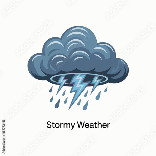 Dark Storm Cloud with Lightning Bolts and Rain.