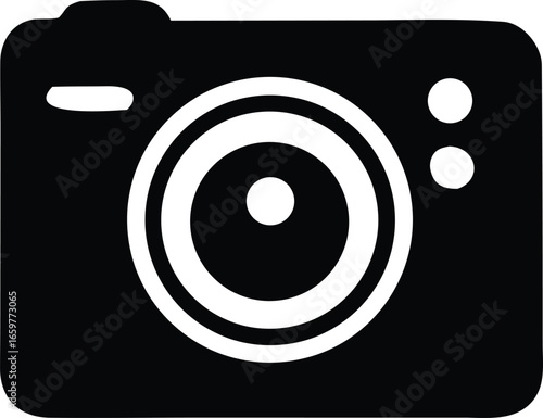 Simple iconography capturing the essence of a digital camera with lens and buttons for photography and visual media applications