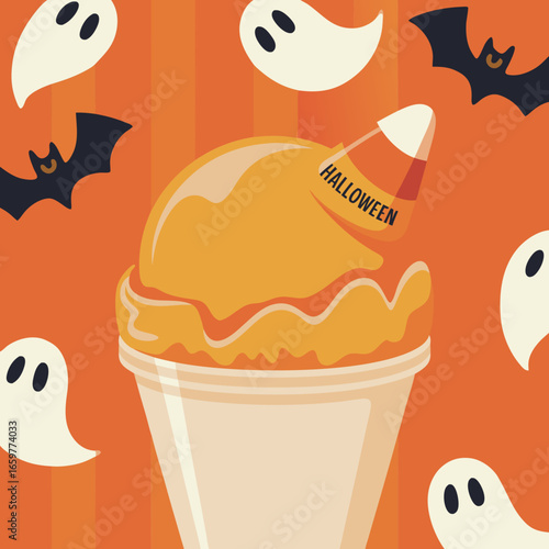 Halloween Candy Corn Ice Cream Sundae in Cone.