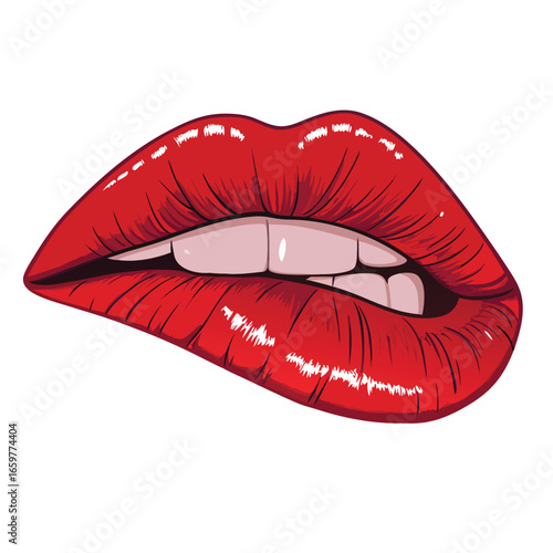 Shiny red lips biting lower lip mouth