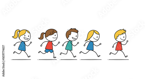 Stick Figure Children Running Playfully