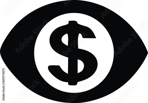 Eye symbol with dollar sign inside representing financial vision opportunity and wealth accumulation in business and investment concepts