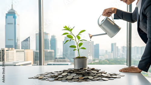 Wallpaper Mural businessman watering plant Torontodigital.ca