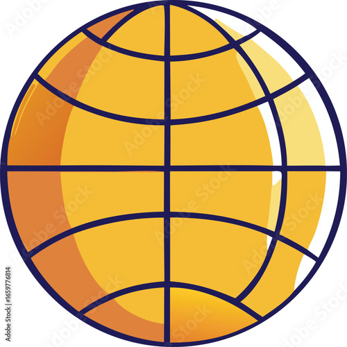 Stylized golden globe symbol representing global connectivity and the internet with digital network lines and meridians