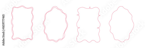 Whimsical wedding frames. Hand drawn coquette borders with ribbon and bow in simple crayon and sketch style. Trendy art for bachelorette party and wedding invitations. Doodle vector illustration