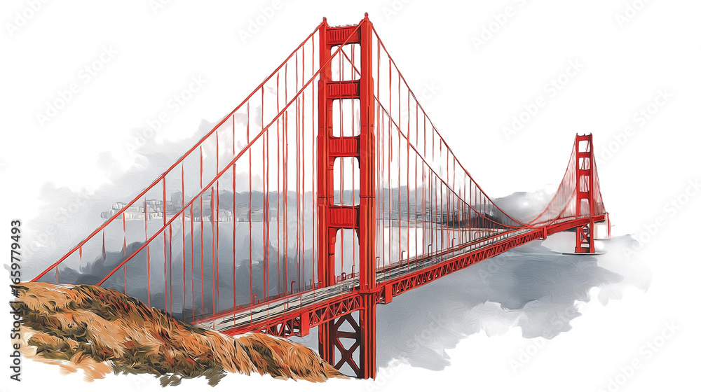 Fototapeta premium realistic the Golden Gate Bridge on white transparent background