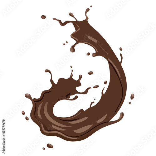 Rich brown chocolate liquid splash with droplets vector