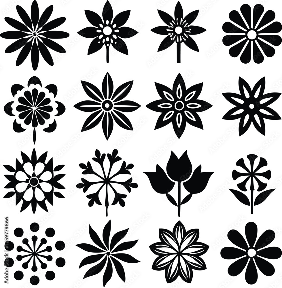Collection of diverse black and white floral designs decorative elements for creative projects graphic elements botanical motifs artistic arrangements nature inspired patterns Collection of diverse black and white floral designs decorative elements for creative projects graphic elements botanical motifs artistic arrangements nature inspired patterns