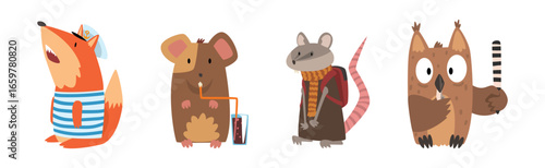 Humanized Animals of Different Professions and Wear Clothing Vector Set