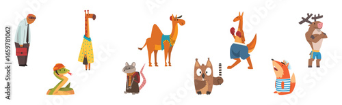 Humanized Animals of Different Professions and Wear Clothing Vector Set