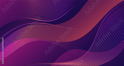 Purple gradient waves with flowing curved line abstract background