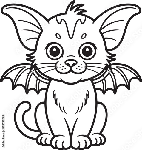 Cute bat manticore fictional creature coloring page with big ears and wings