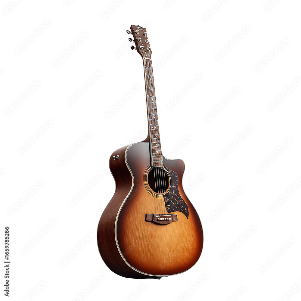 Fototapeta premium Beautiful acoustic guitar with warm sunburst finish, perfect for music lovers.