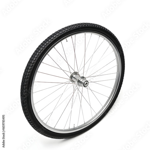High angle view of a sleek bicycle wheel with spa