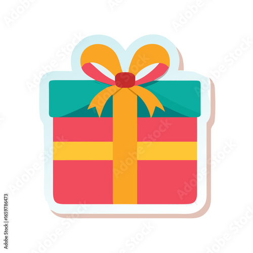 Wrapped gift box icon with red ribbon and yellow bow