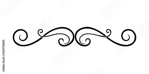 Black ornamental swirl divider on white background