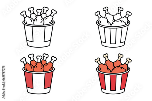 Delicious crispy fried chicken drumsticks in a classic take-out bucket, presented as a vibrant and appealing fast food illustration concept for quick meals.