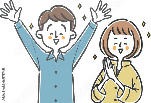 喜んでいる夫婦　上半身　ベクター