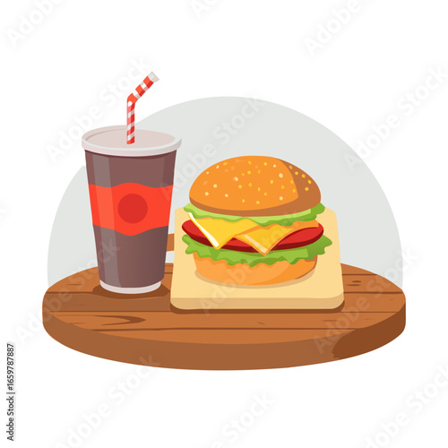 Burger and soda American fast food illustration