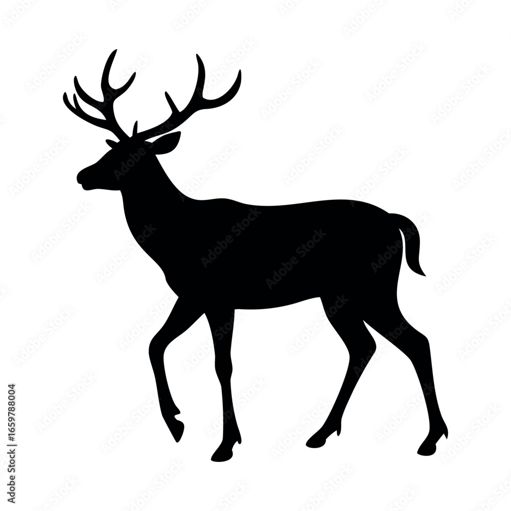 Fototapeta premium Deer with Antlers Silhouette Vector Art 