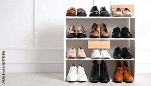 Wallpaper Mural Organized shoe display on a white shelving unit Torontodigital.ca