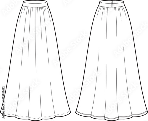 Fashion illustration of a white maxi skirt front and back views