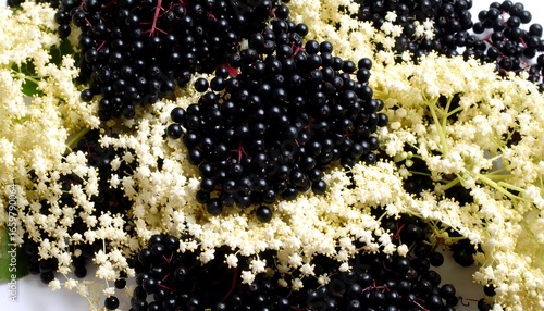 Close-up of elderberries and flowers