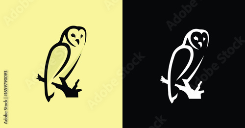Black Owl Outline Simple Animal Symbol Graphic Colored Background Illustration Design Logo