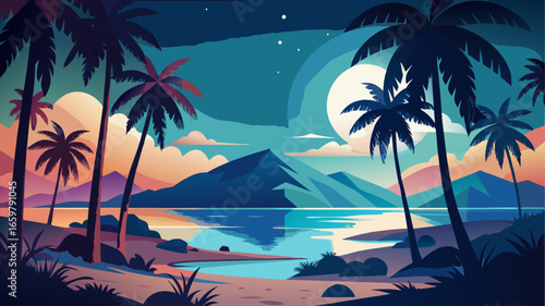 tropical beach with palm trees